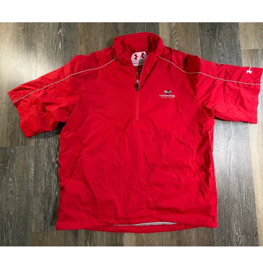 Under Armour Golf Windbreaker Mens Large Red Short Sleeve Quarter Zip Pullover